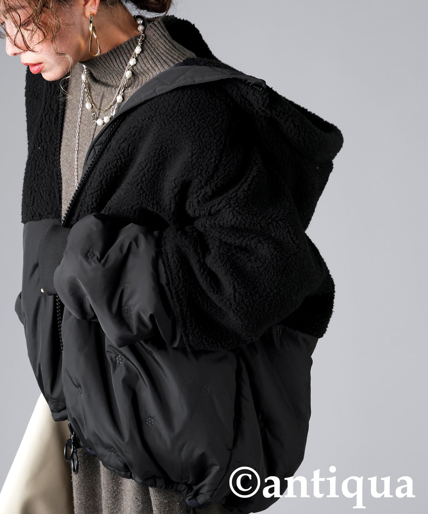 Mixed-Material Quilting Jacket Ladies