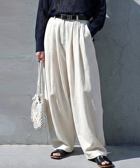 Linen Blend Plain Long Wide Pants Ladies
