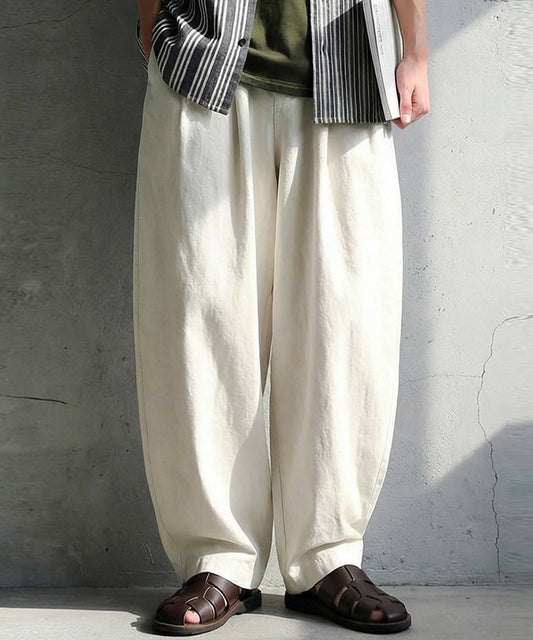 Linen Blend Plain Long Wide Pants Men's