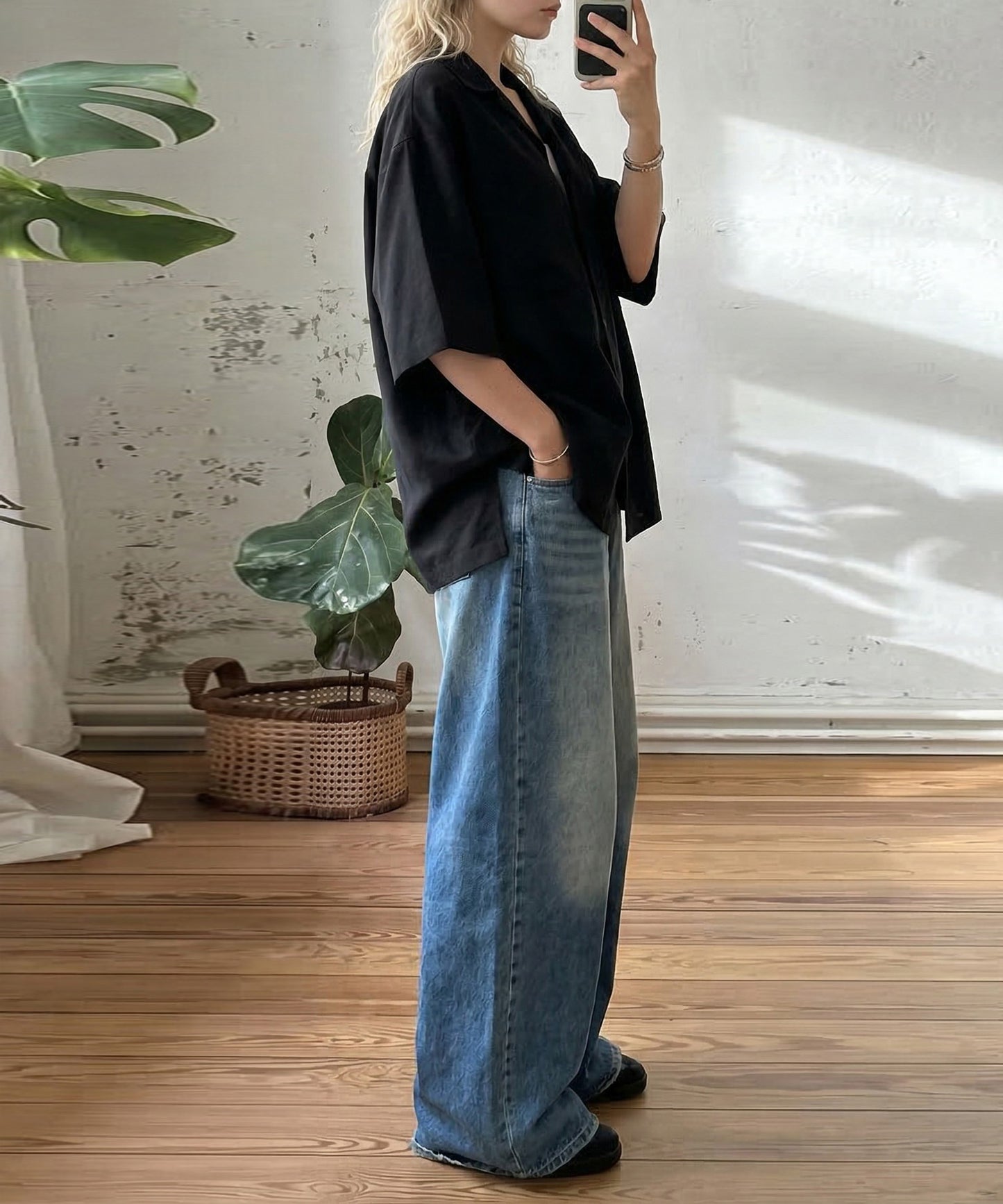 Open-Collar Linen Blend Shirt Ladies