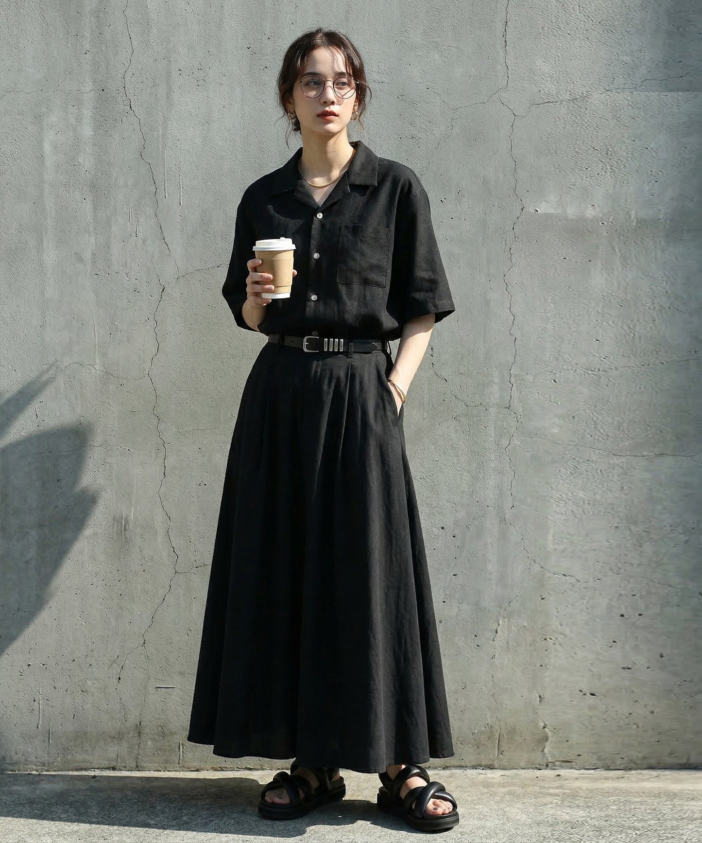 Open-Collar Linen Blend Shirt Ladies