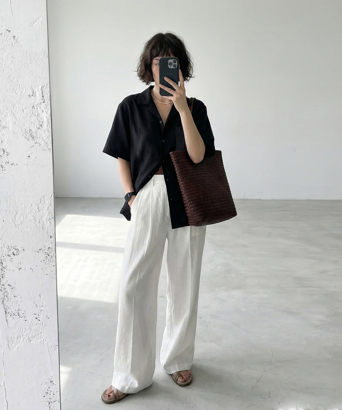 Open-Collar Linen Blend Shirt Ladies