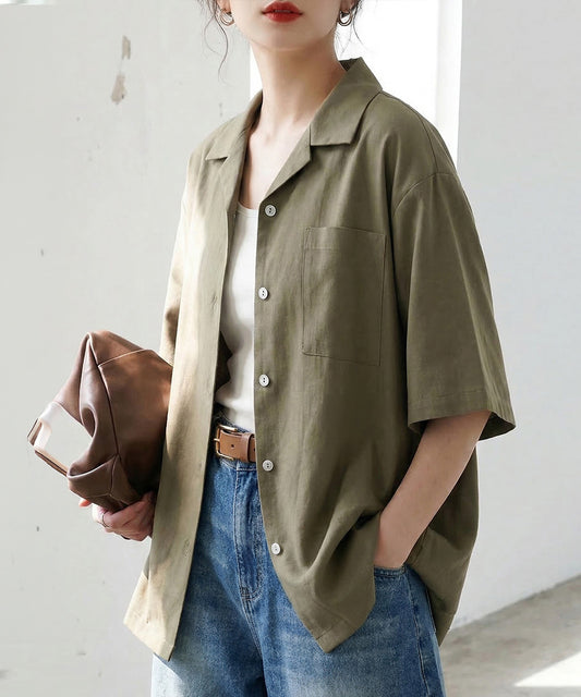 Open-Collar Linen Blend Shirt Ladies