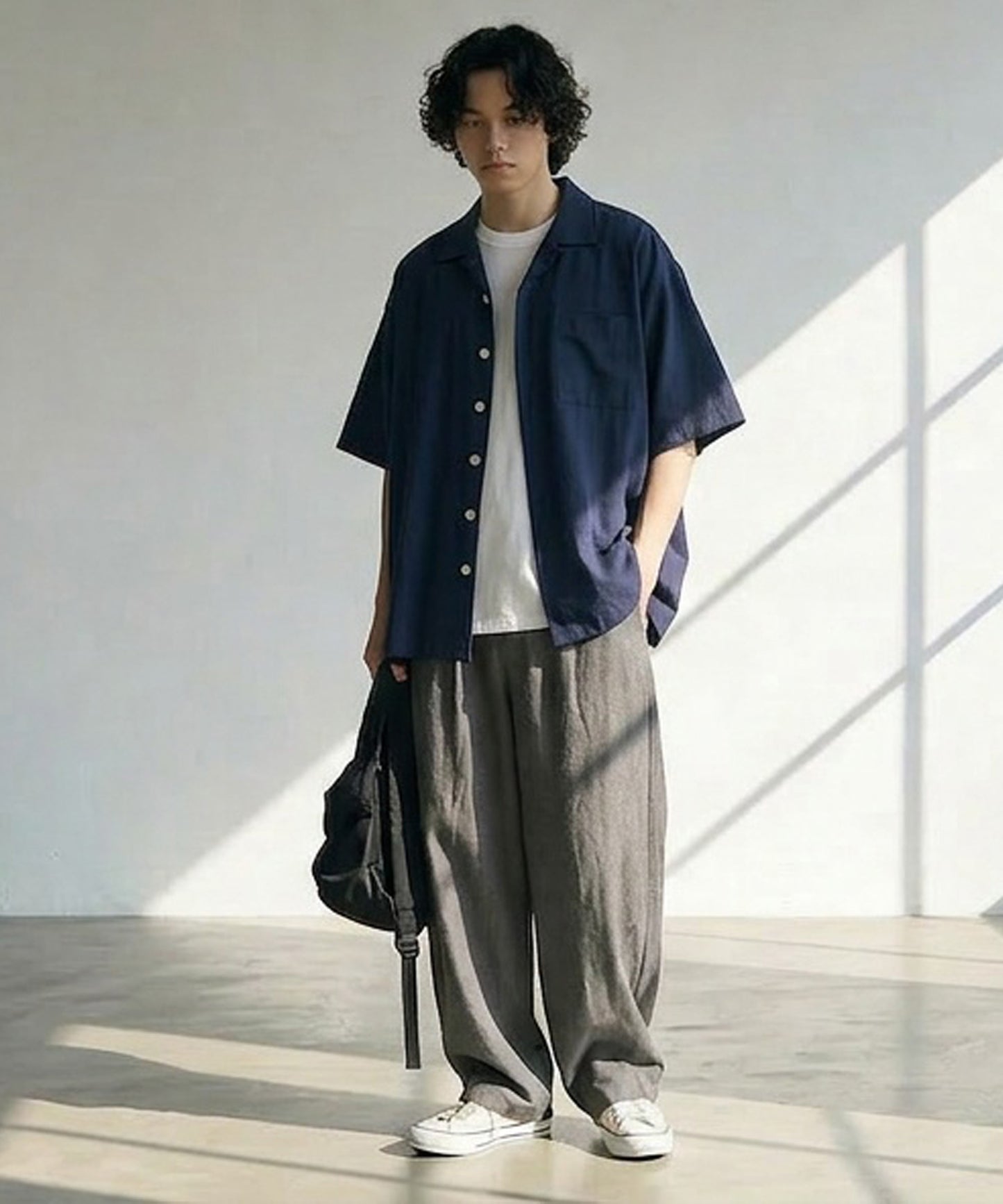 Open-Collar Linen Blend Shirt Men’s