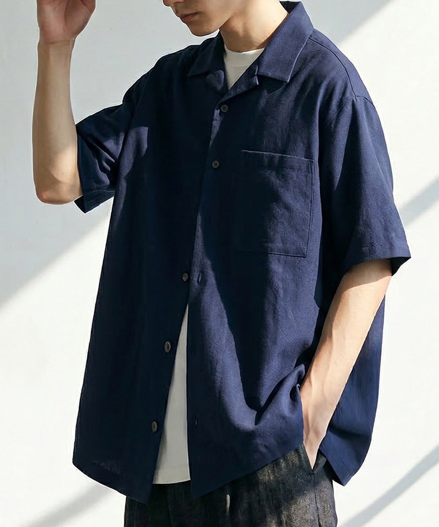 Open-Collar Linen Blend Shirt Men’s