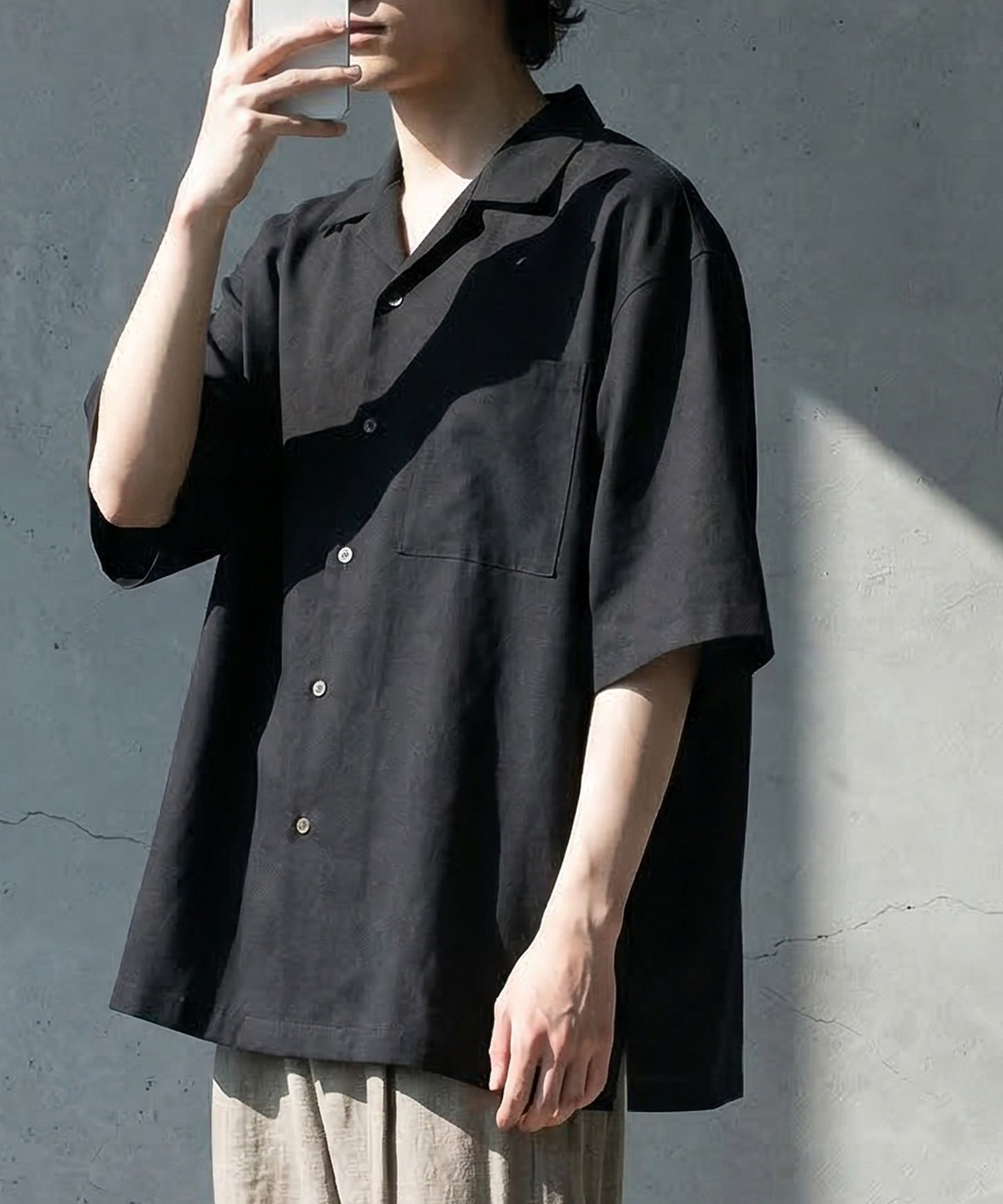 Open-Collar Linen Blend Shirt Men’s