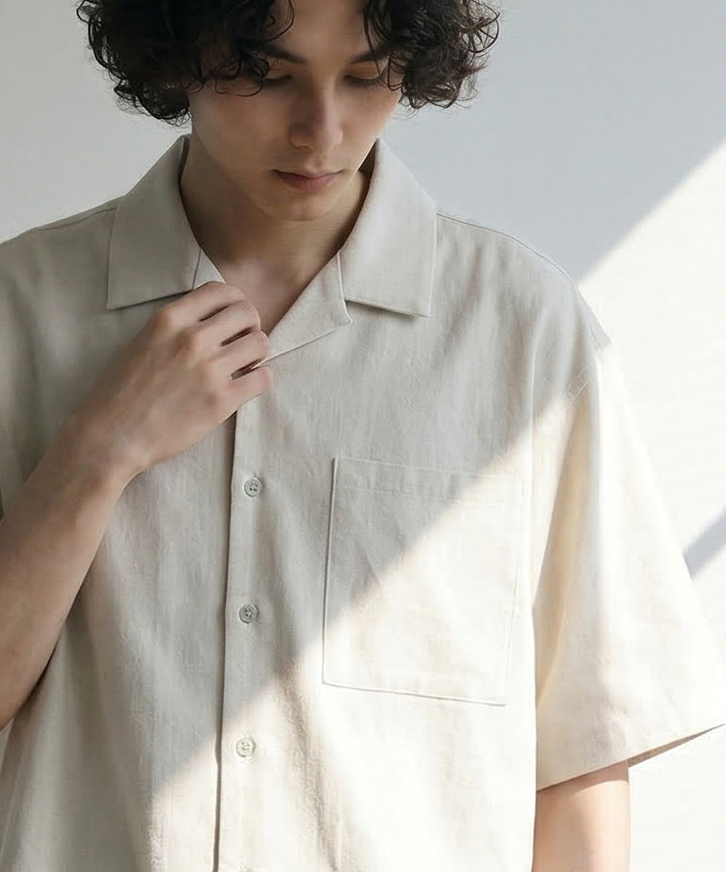 Open-Collar Linen Blend Shirt Men’s