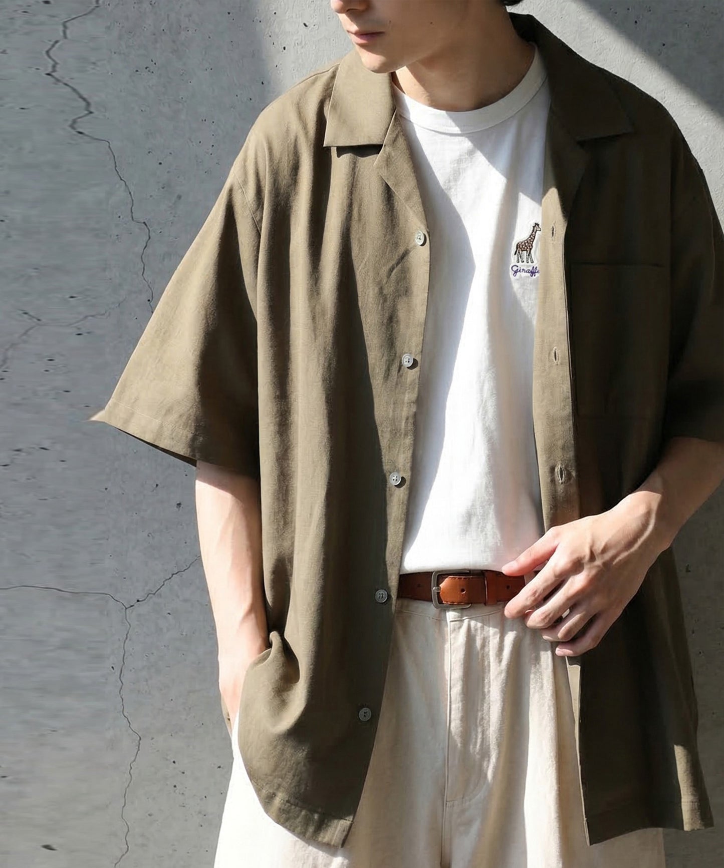 Open-Collar Linen Blend Shirt Men’s