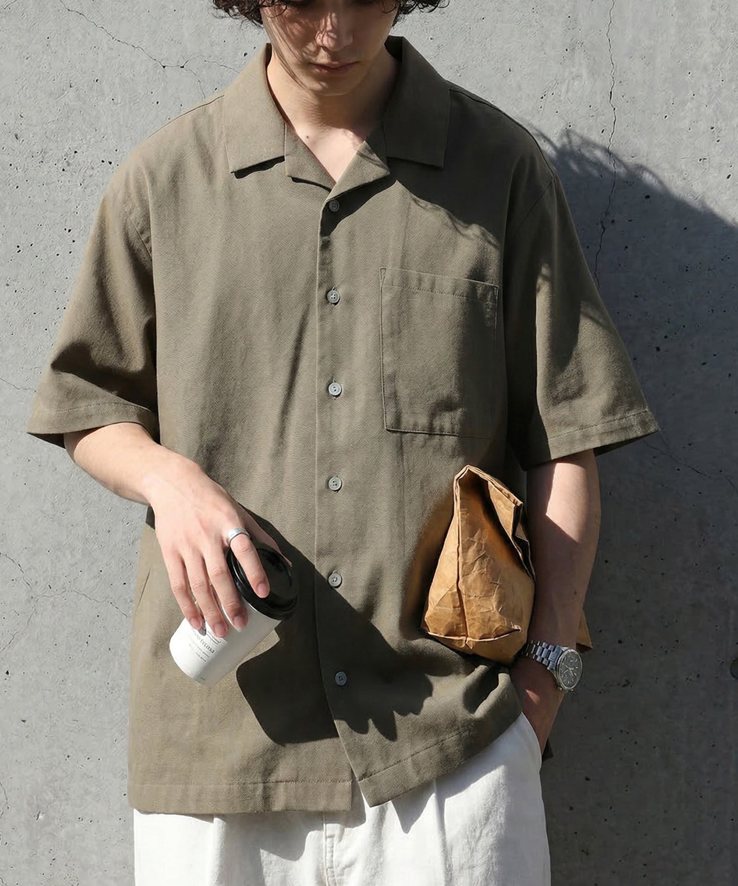 Open-Collar Linen Blend Shirt Men’s
