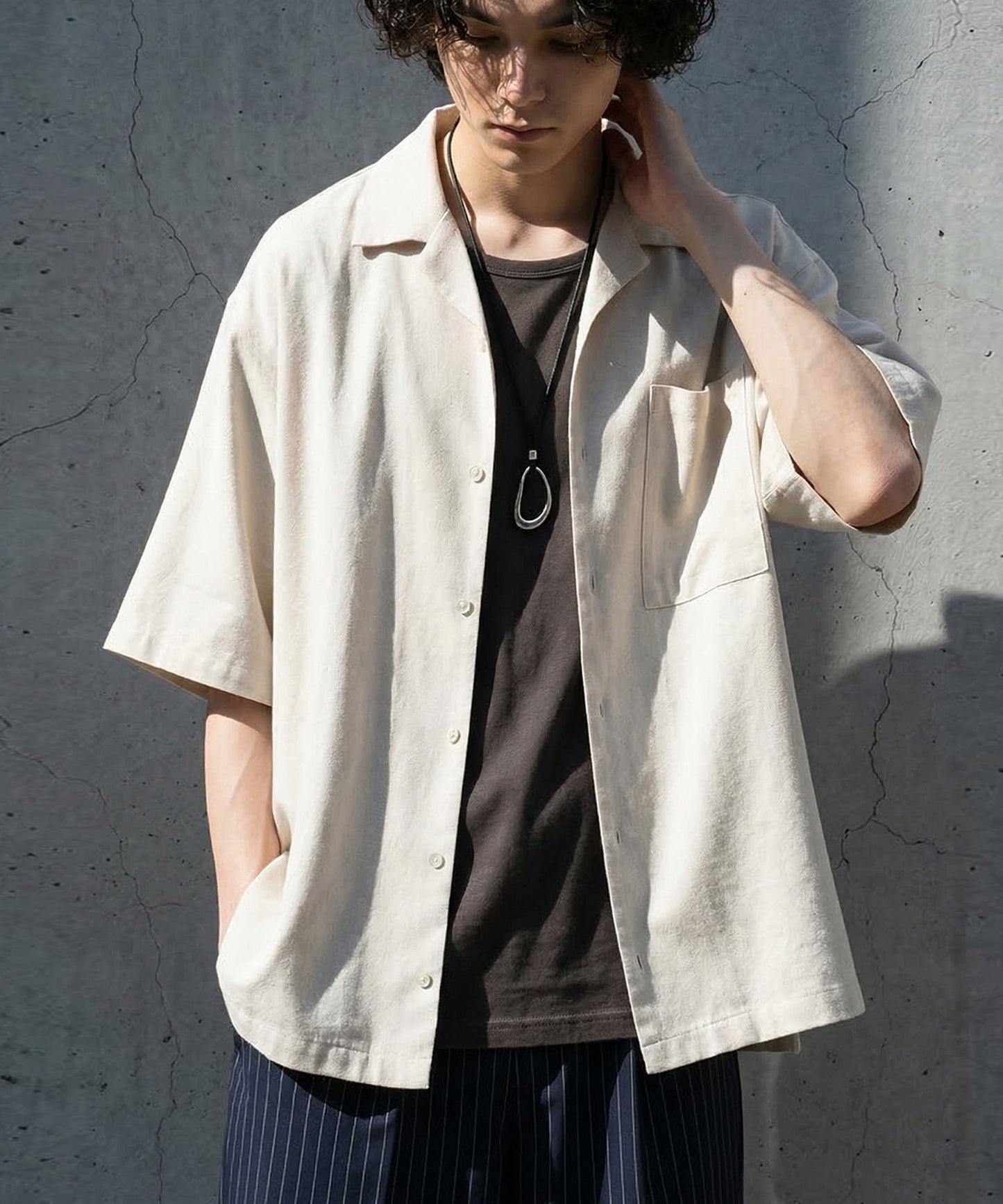 Open-Collar Linen Blend Shirt Men’s