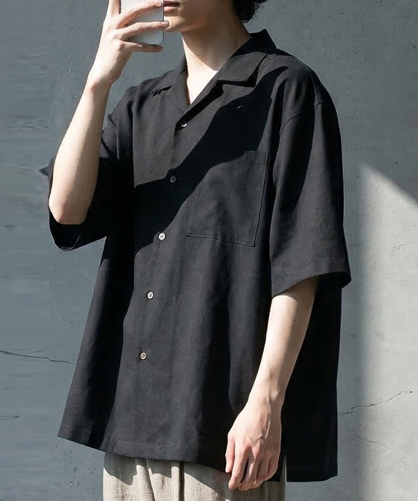 Open-Collar Linen Blend Shirt Men’s