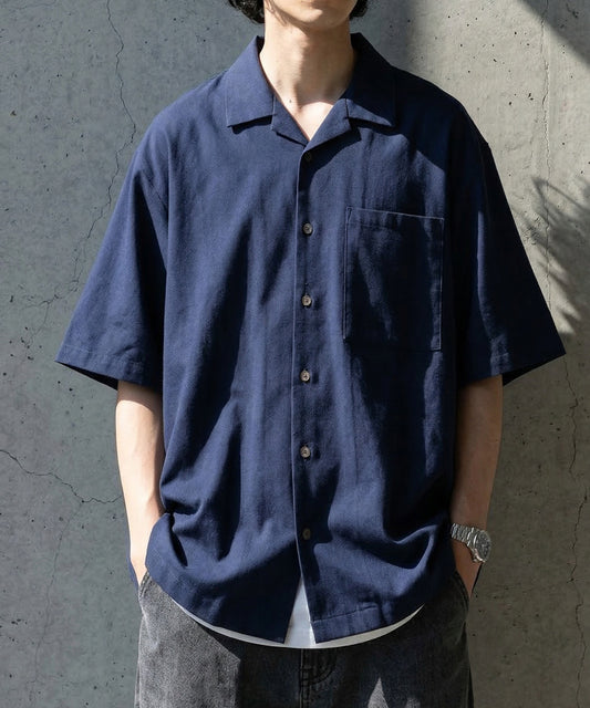 Open-Collar Linen Blend Shirt Men’s