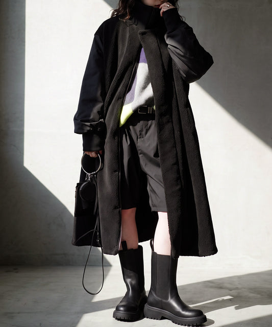 Mixed-Material Docking Boa Long Coat Ladies
