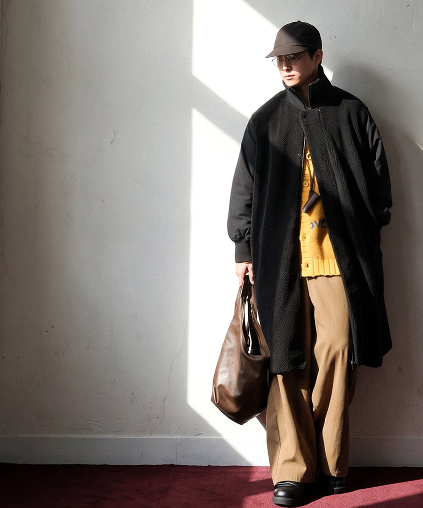 Mixed-Material Docking Boa Long Coat Men’s