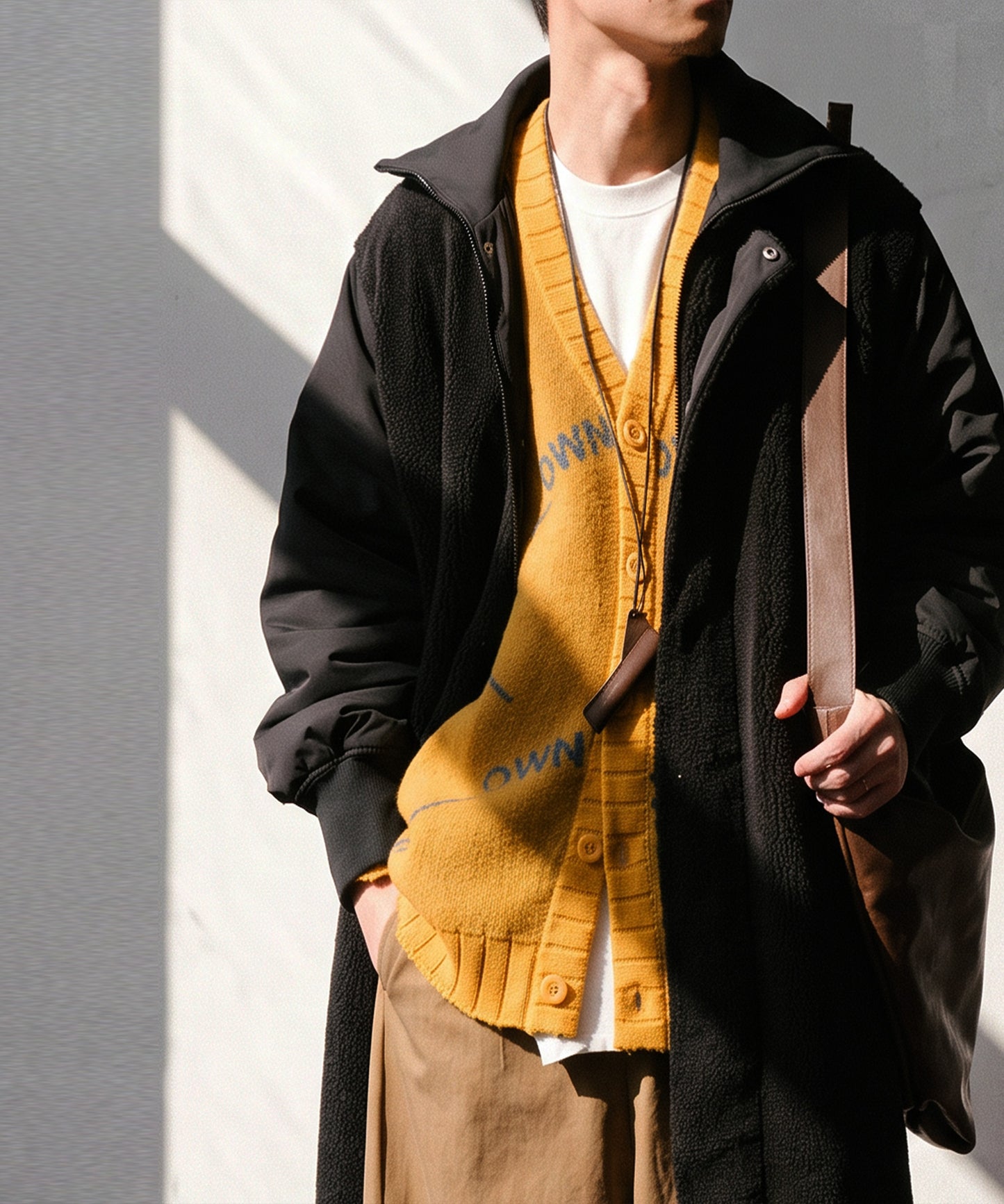 Mixed-Material Docking Boa Long Coat Men’s