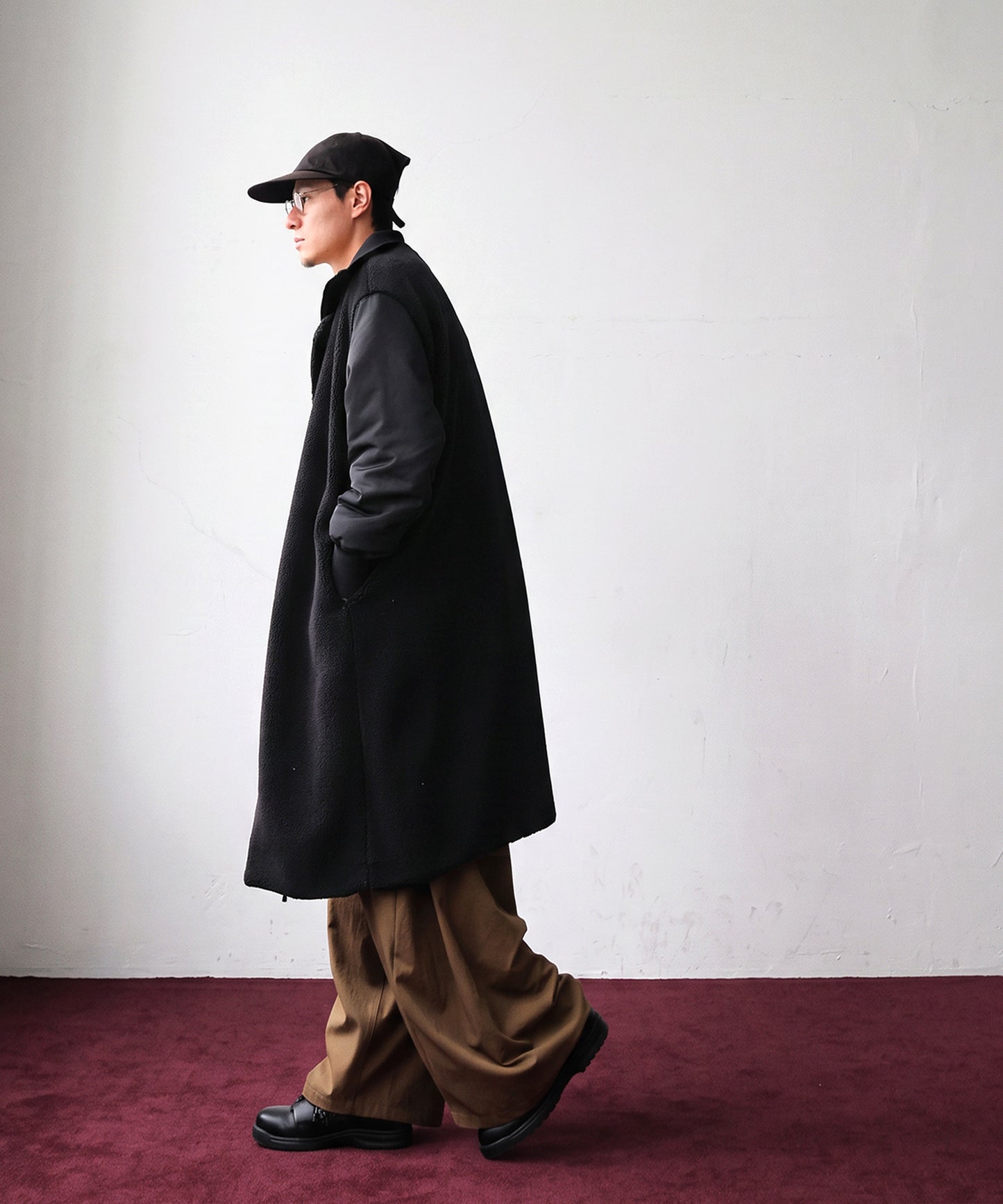 Mixed-Material Docking Boa Long Coat Men’s