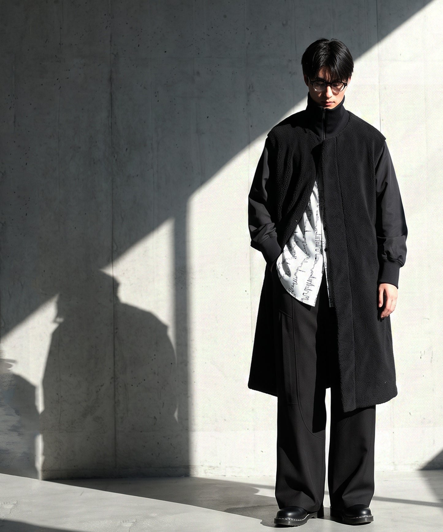 Mixed-Material Docking Boa Long Coat Men’s