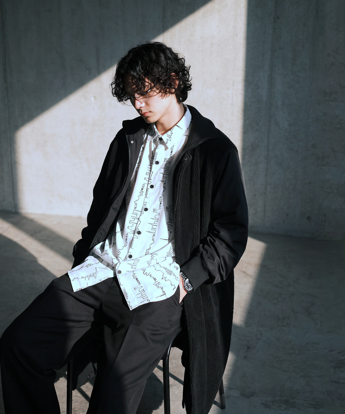Mixed-Material Docking Boa Long Coat Men’s