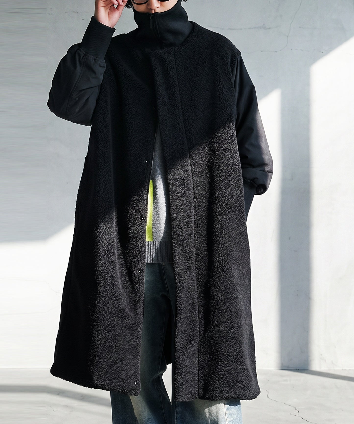 Mixed-Material Docking Boa Long Coat Men’s