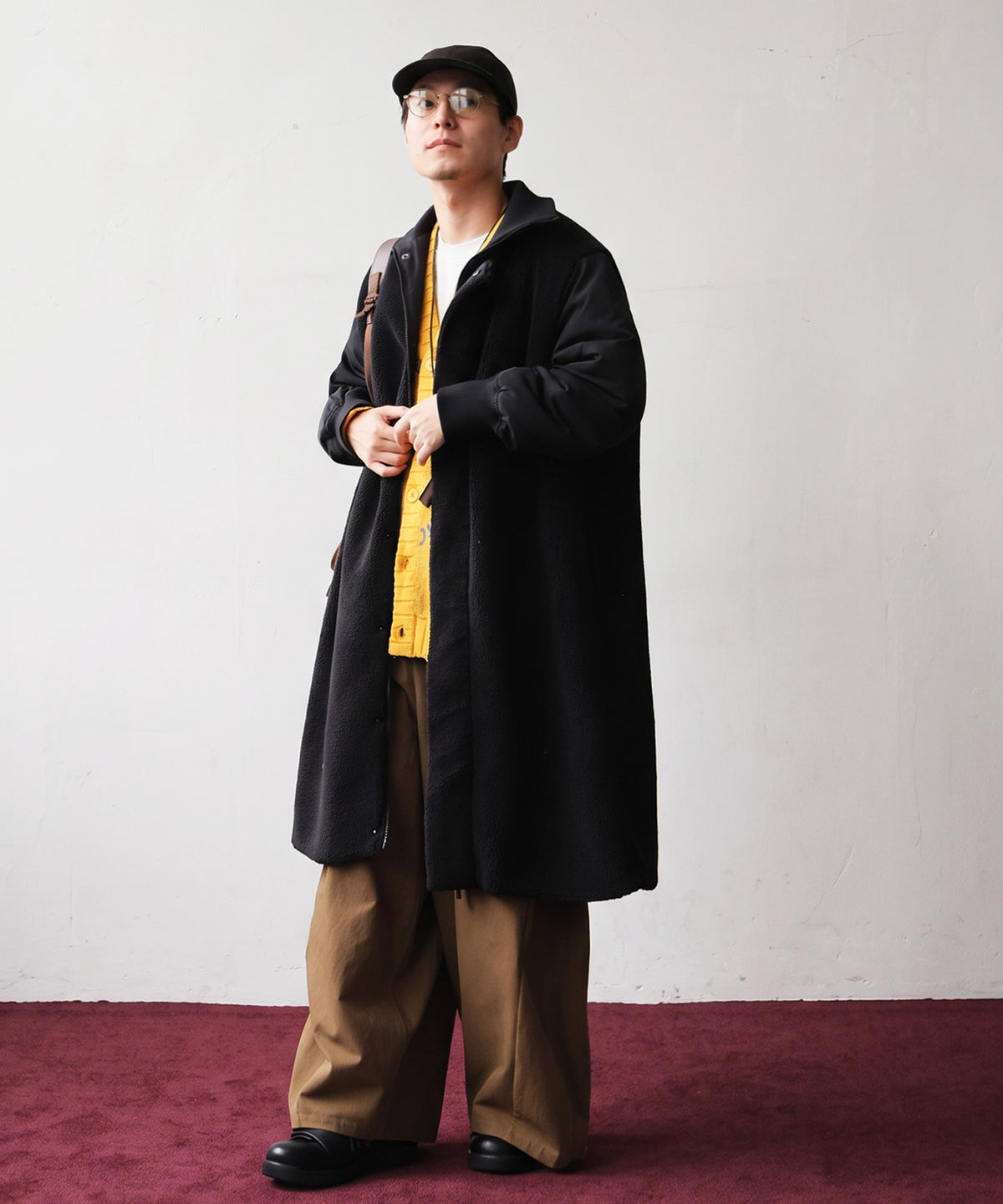 Mixed-Material Docking Boa Long Coat Men’s