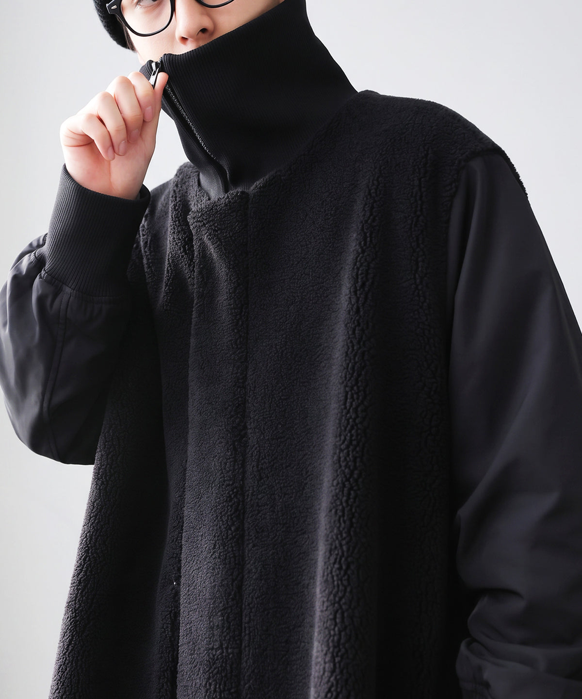 Mixed-Material Docking Boa Long Coat Men’s