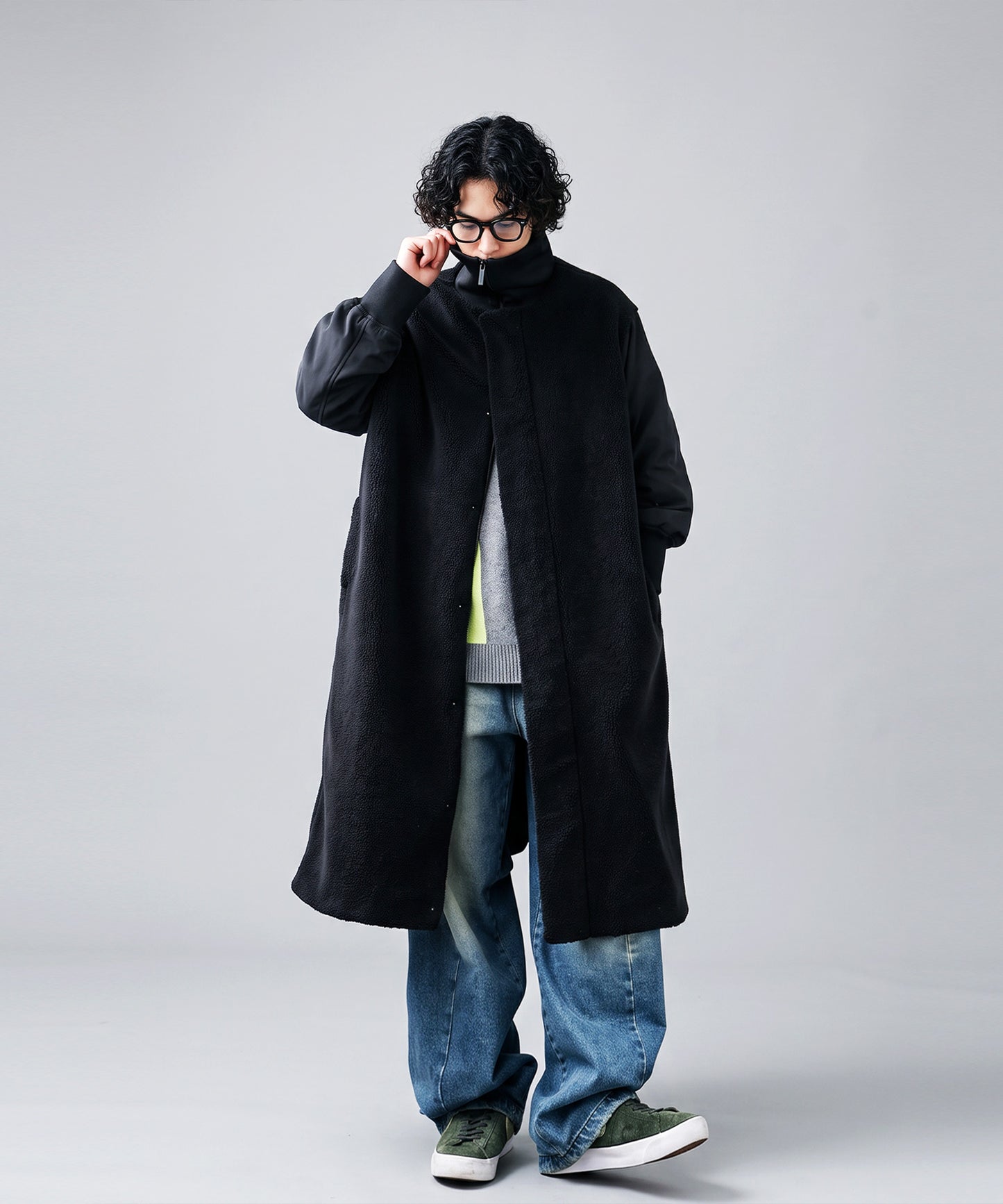 Mixed-Material Docking Boa Long Coat Men’s
