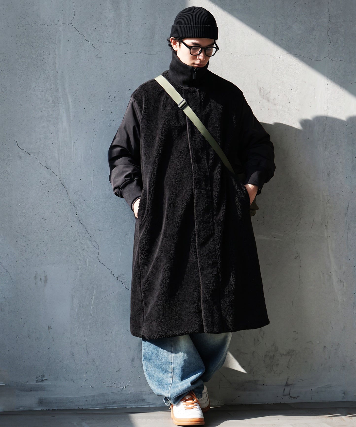 Mixed-Material Docking Boa Long Coat Men’s