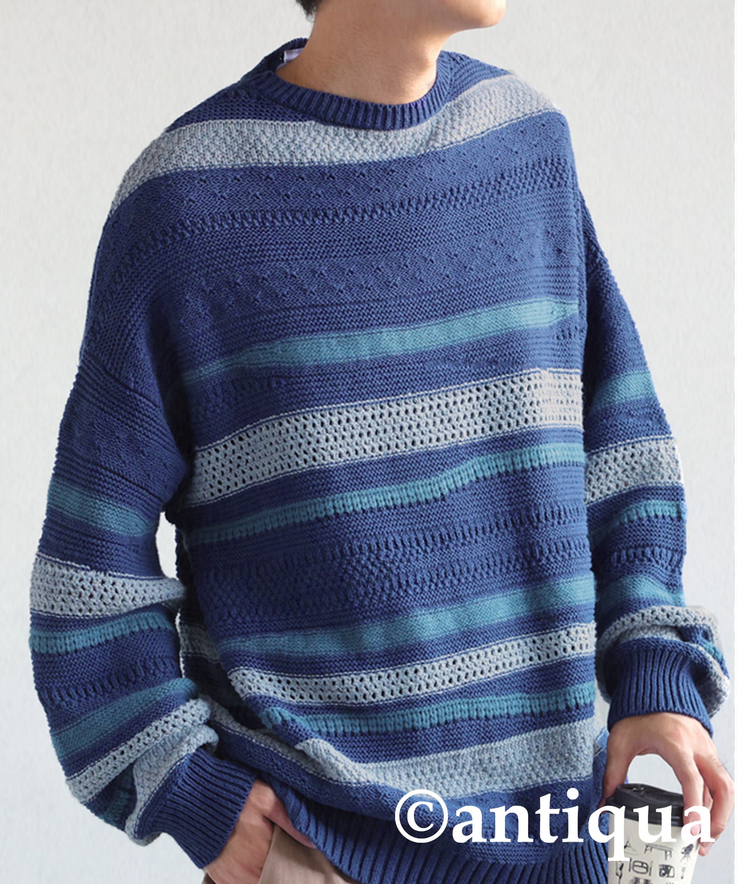 Multi garter knitting Men's sweater horizontal stripe