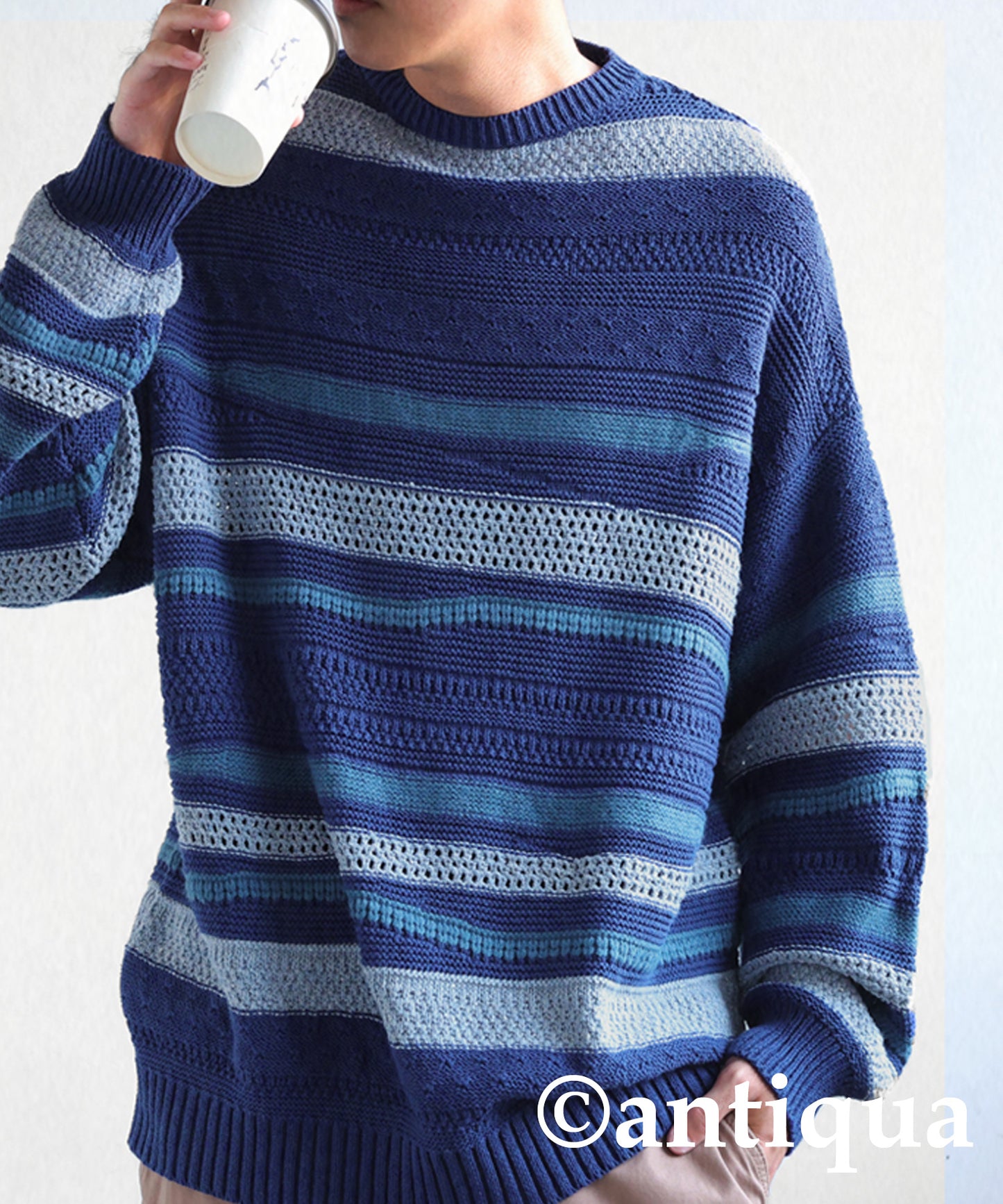 Multi garter knitting Men's sweater horizontal stripe