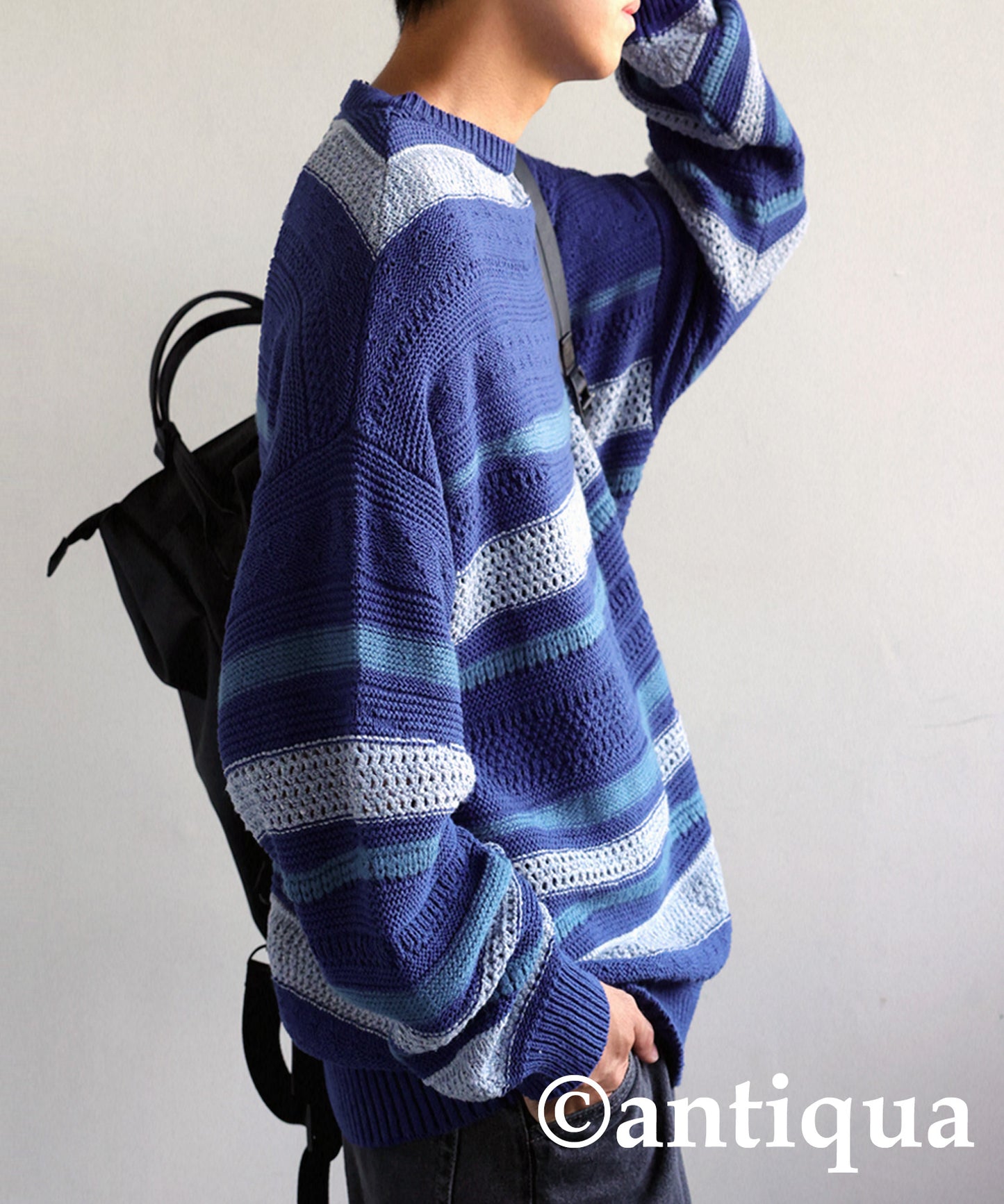 Multi garter knitting Men's sweater horizontal stripe