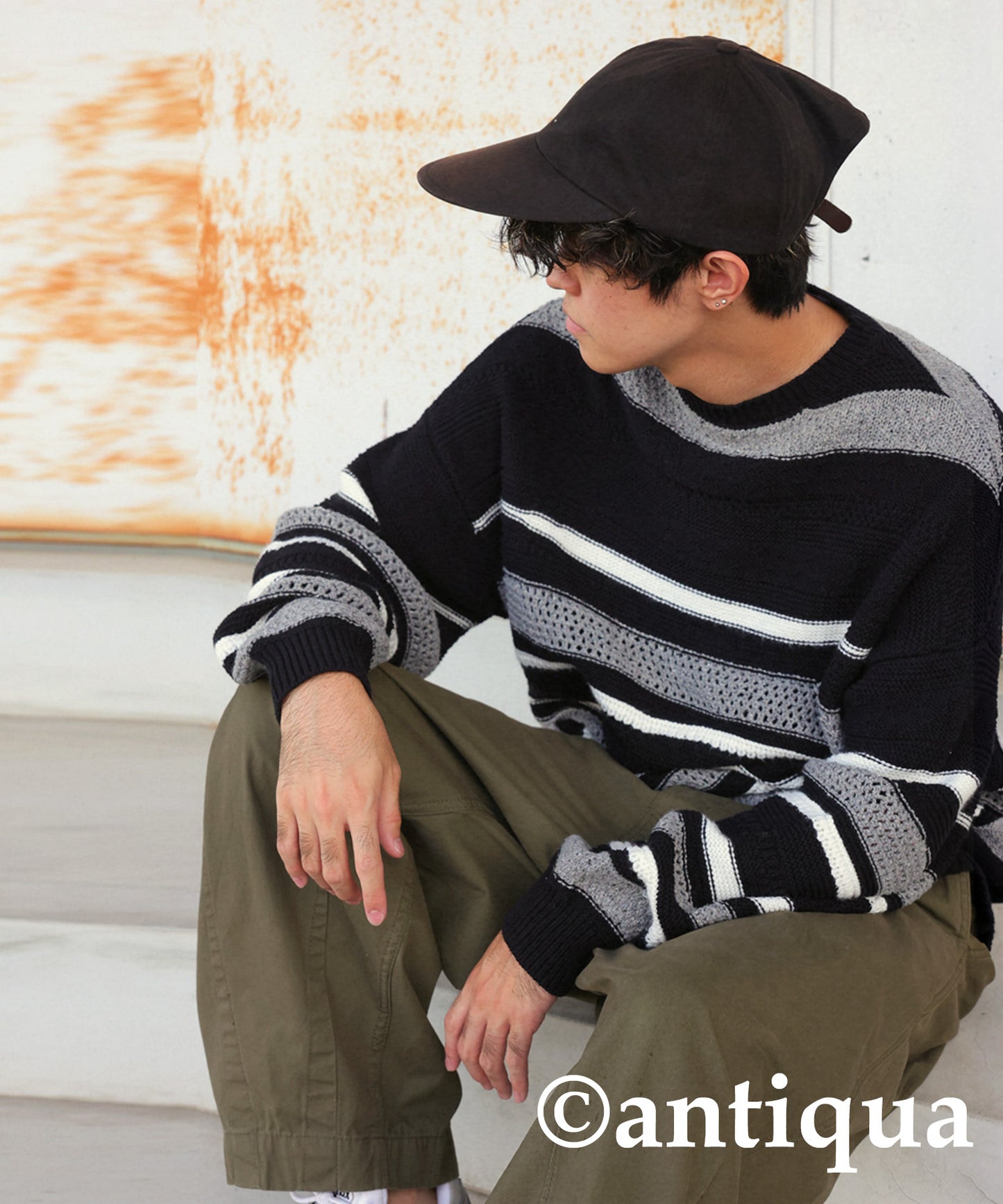 Multi garter knitting Men's sweater horizontal stripe