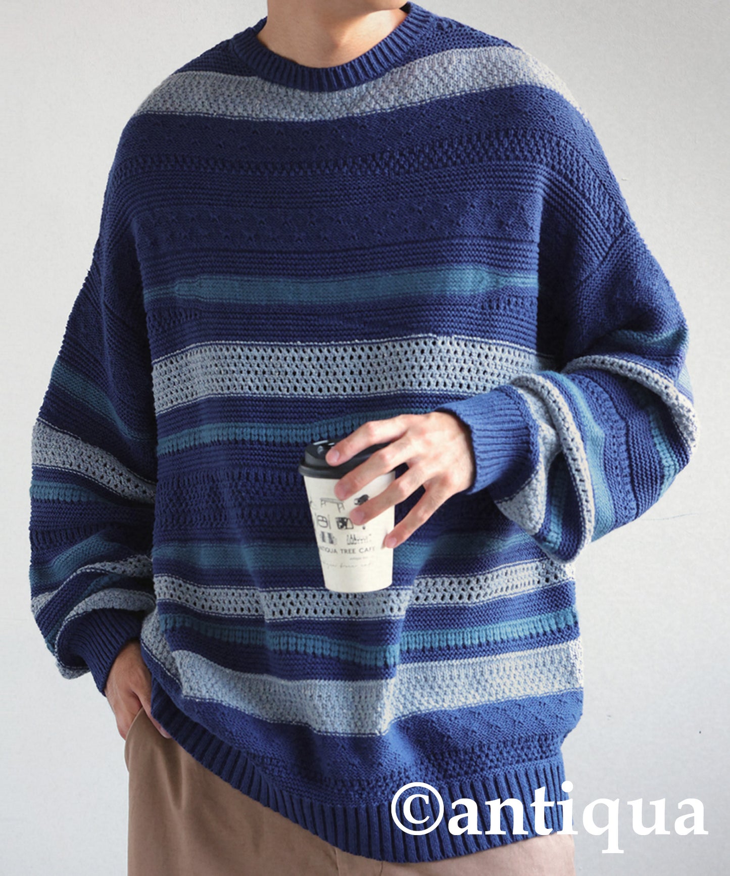 Multi garter knitting Men's sweater horizontal stripe