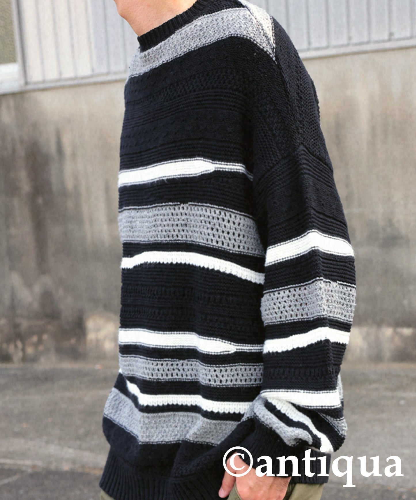 Multi garter knitting Men's sweater horizontal stripe