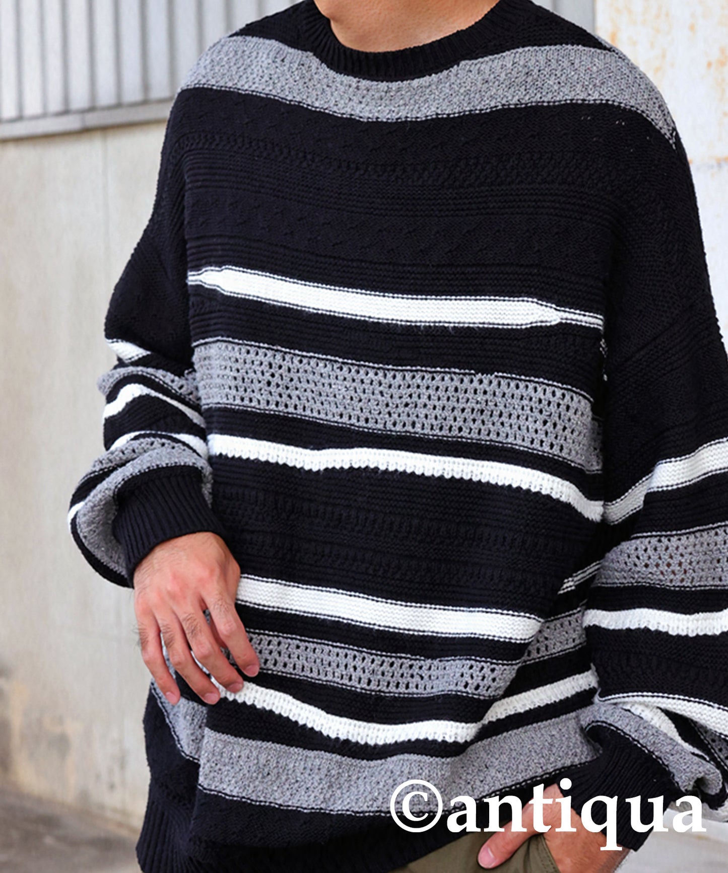 Multi garter knitting Men's sweater horizontal stripe