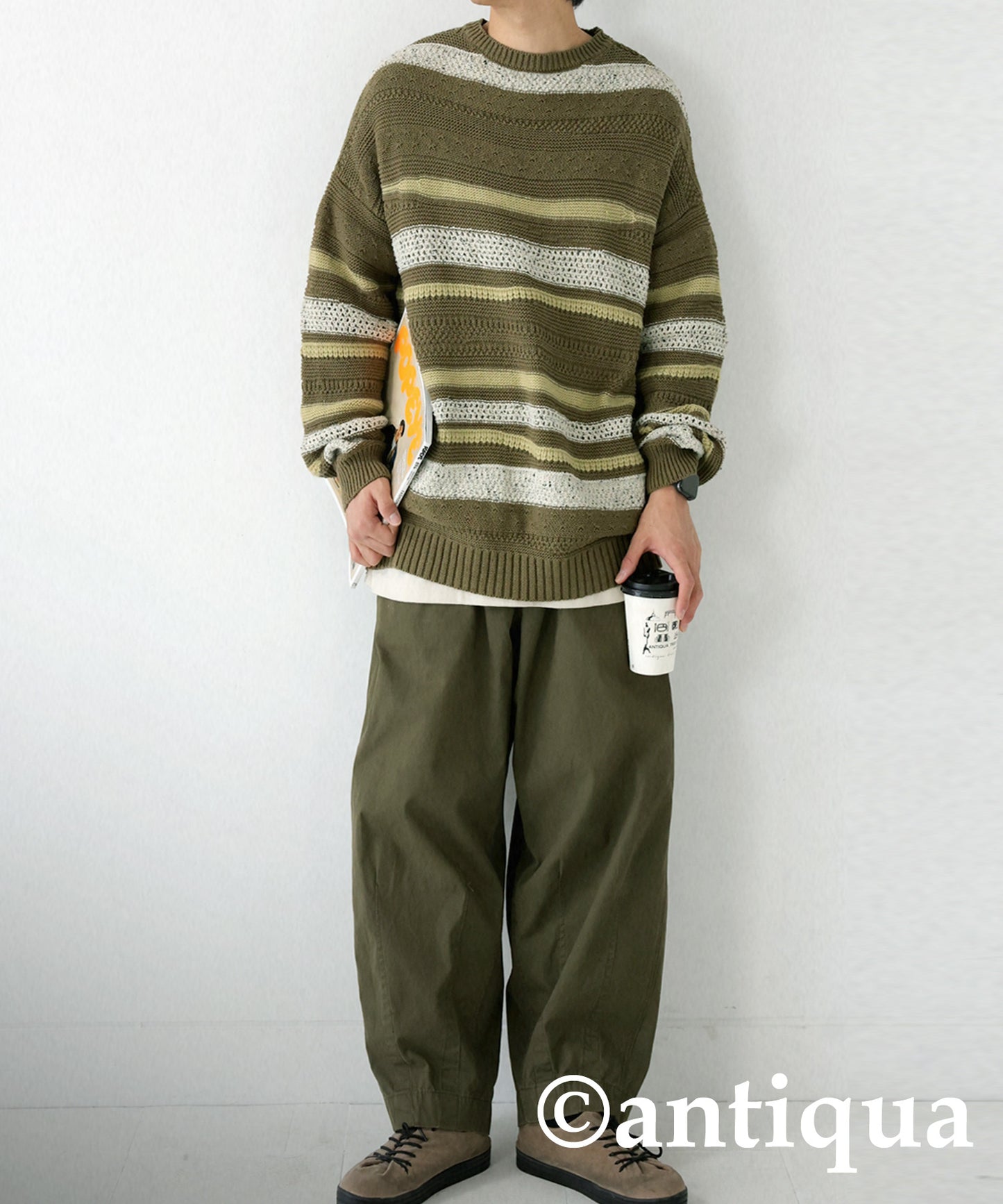 Multi garter knitting Men's sweater horizontal stripe