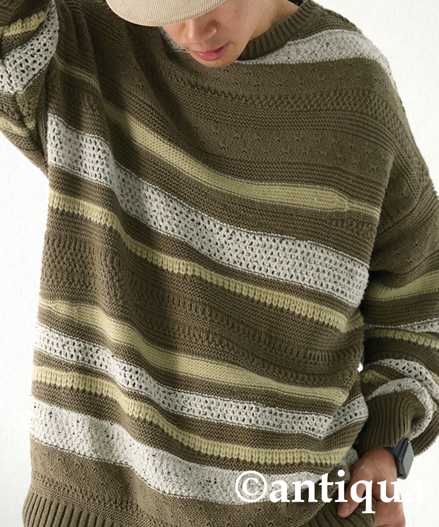 Multi garter knitting Men's sweater horizontal stripe