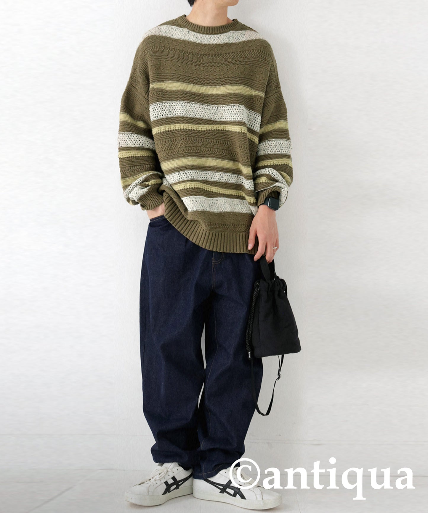 Multi garter knitting Men's sweater horizontal stripe