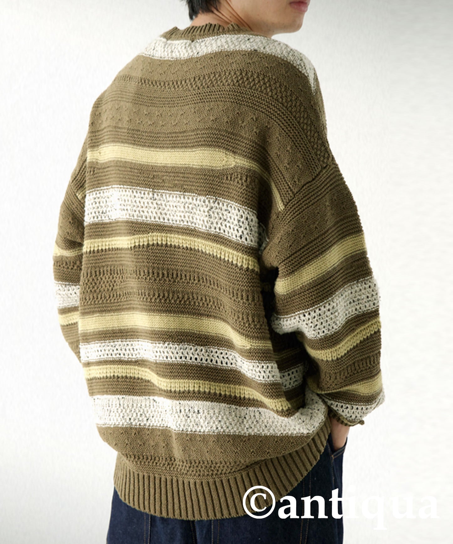 Multi garter knitting Men's sweater horizontal stripe