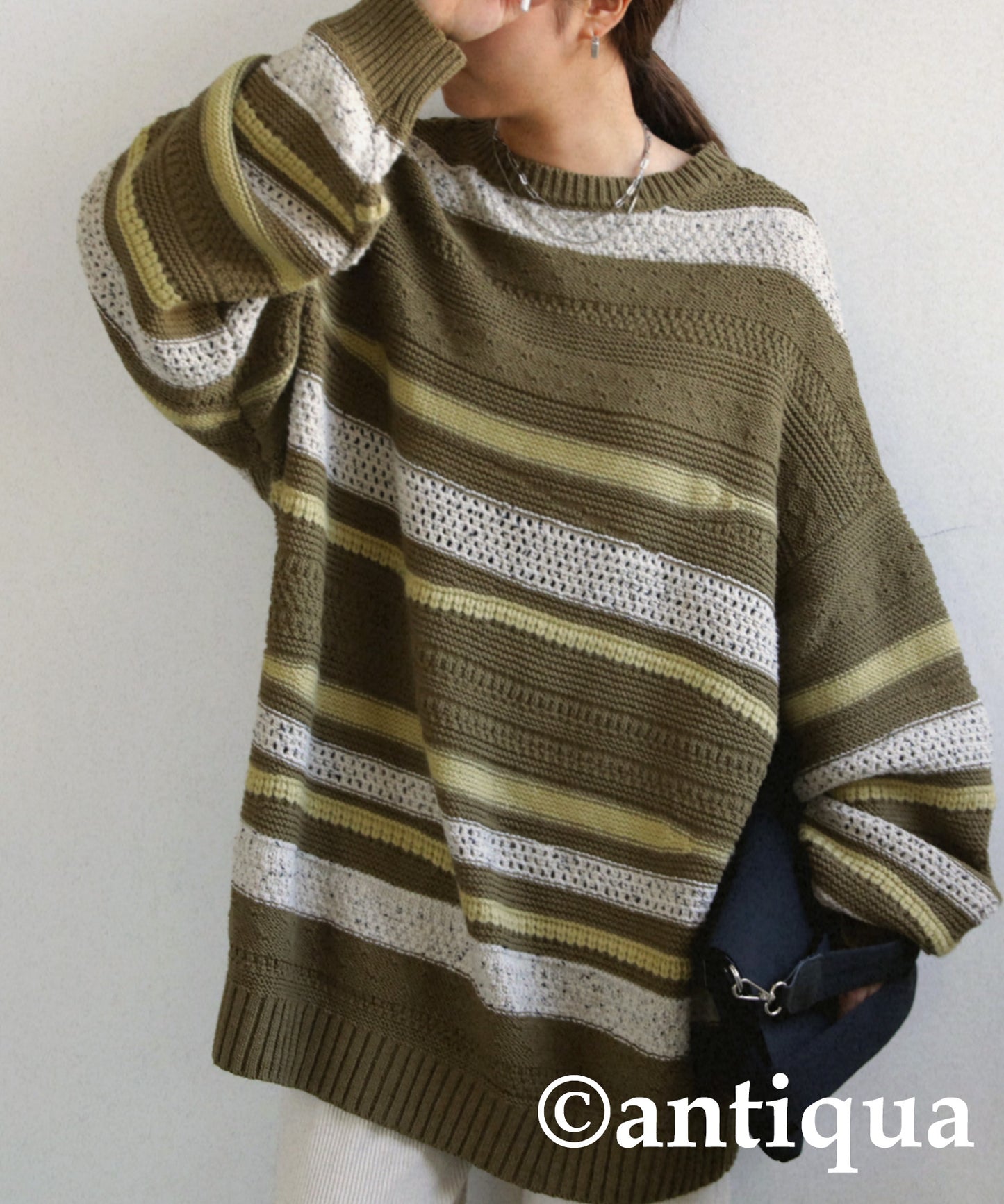 Multi garter knitting Ladies sweater horizontal stripe