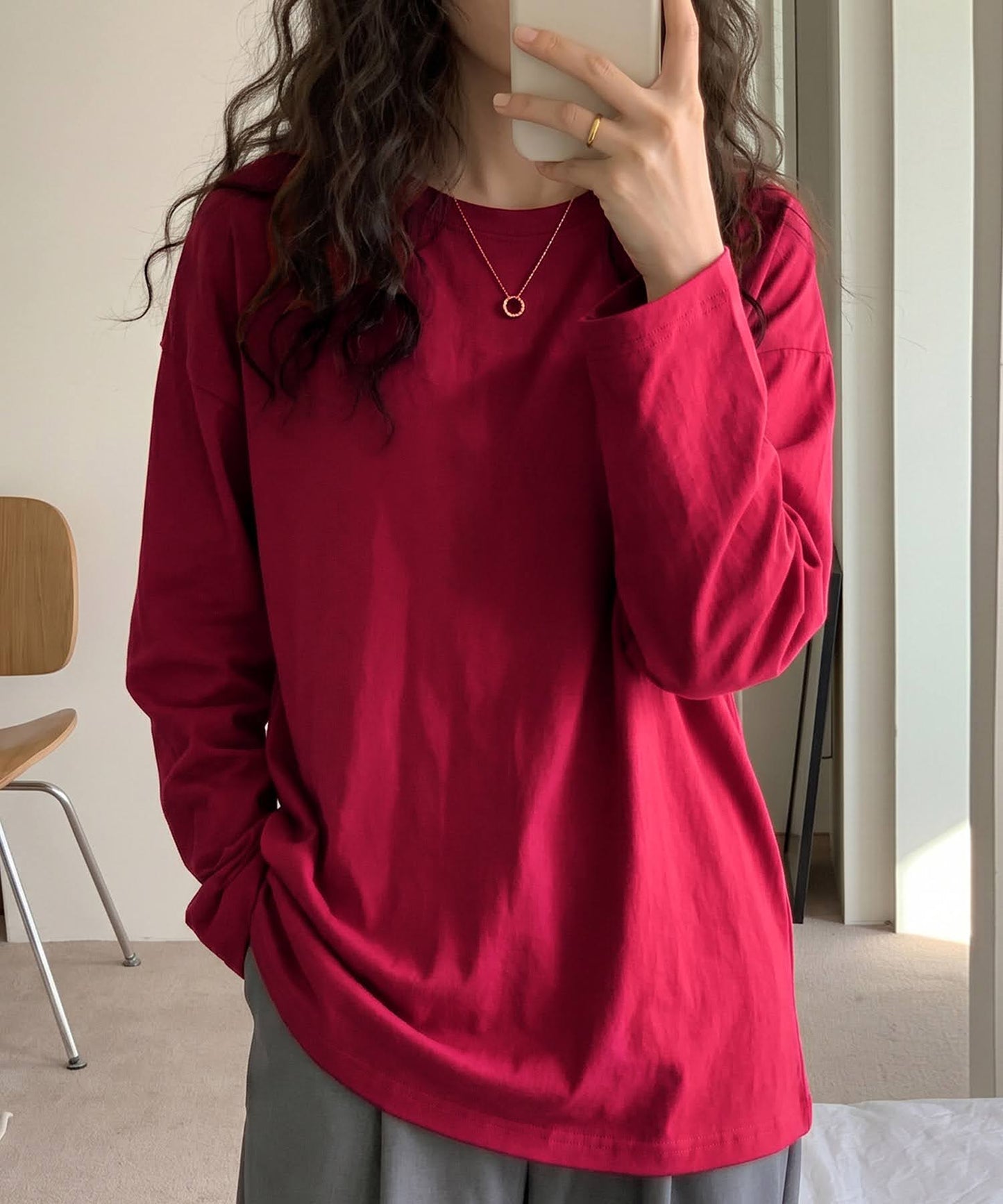 100% Cotton Plain Long-Sleeve T-Shirt Ladies