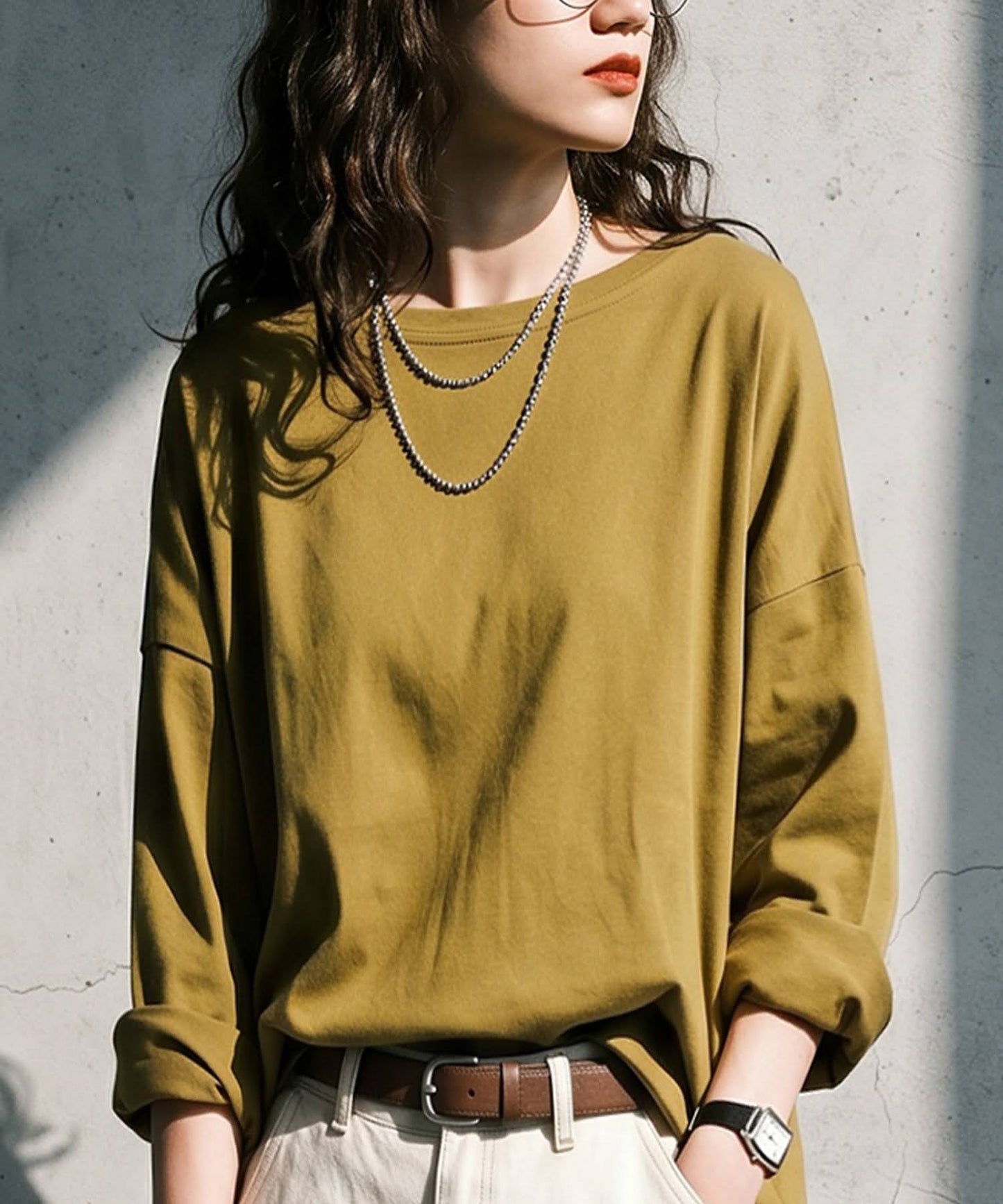 100% Cotton Plain Long-Sleeve T-Shirt Ladies
