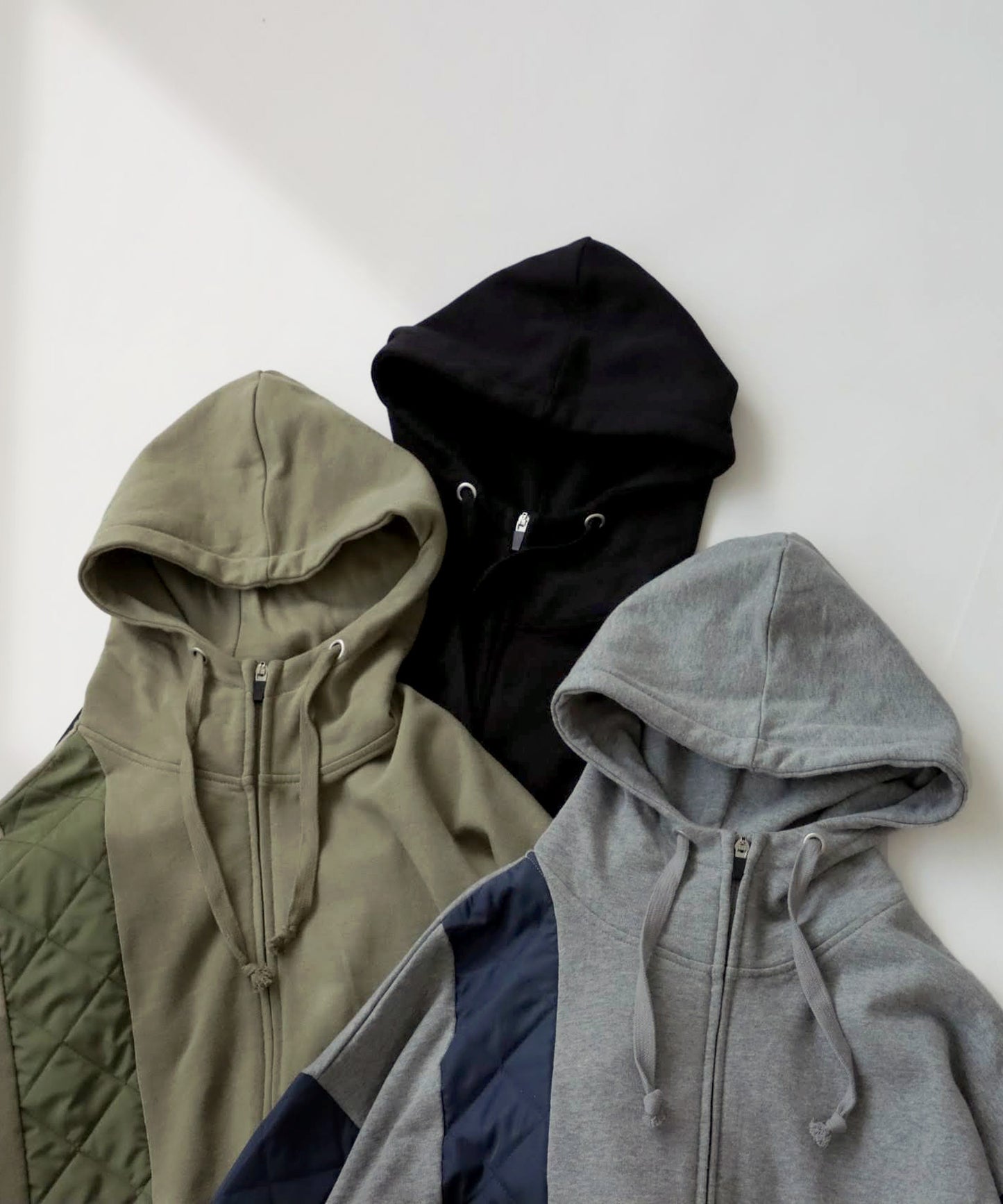 Men's quilted switching hoodie