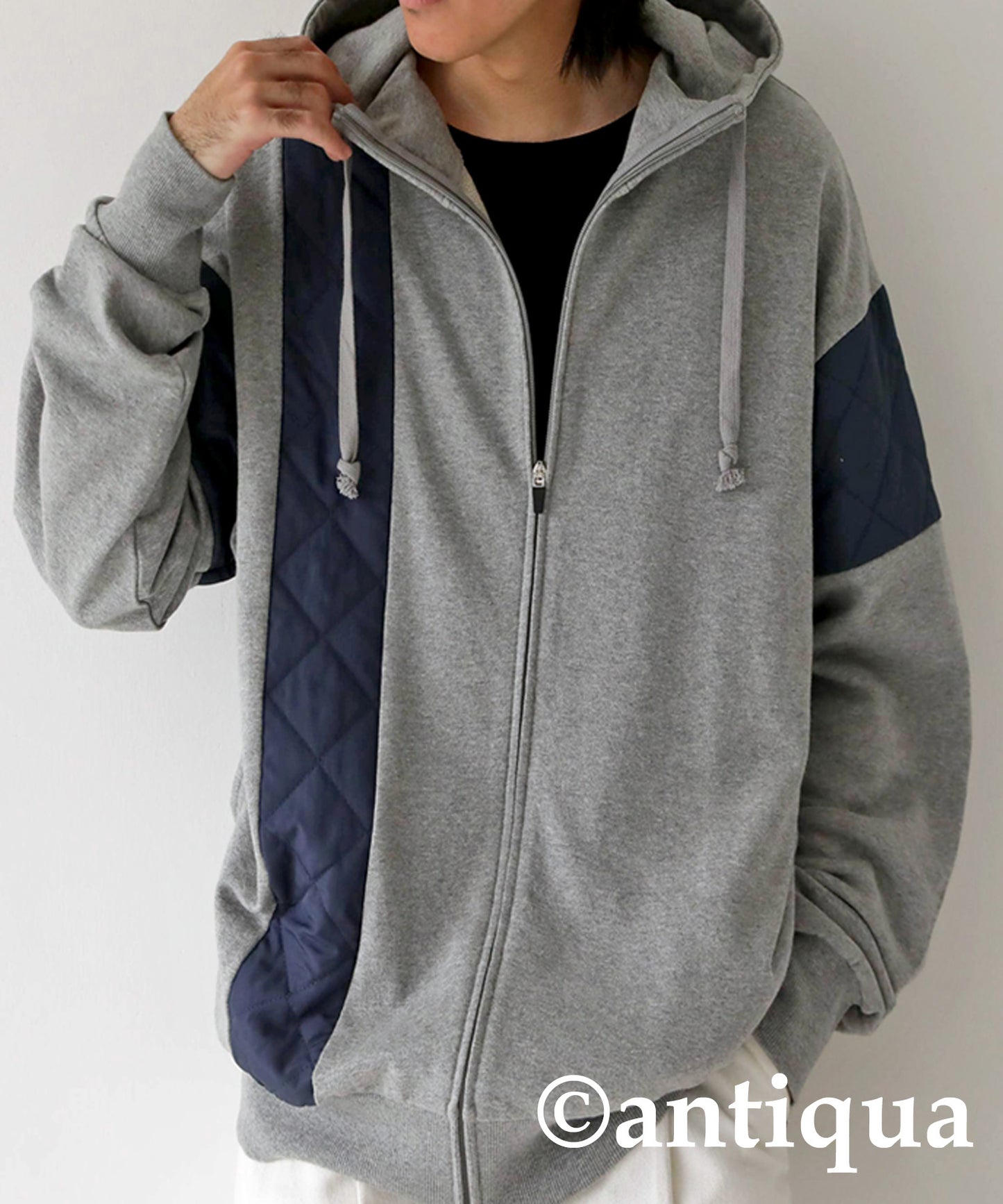 Men's quilted switching hoodie