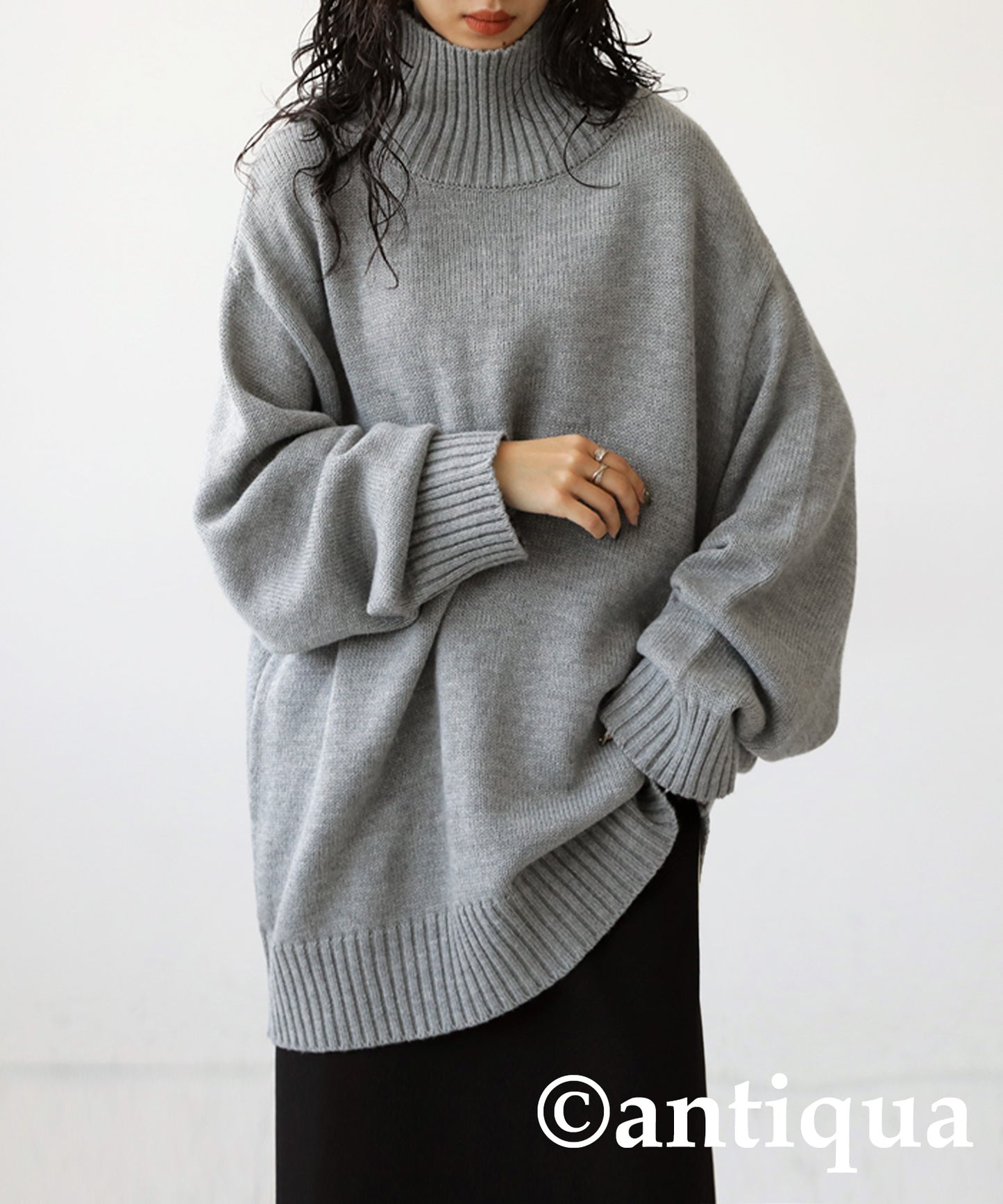 High neck Rib Knit tops Ladies