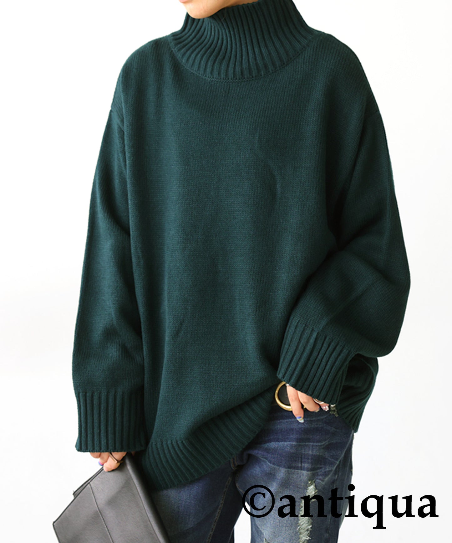 High neck Rib Knit tops Ladies