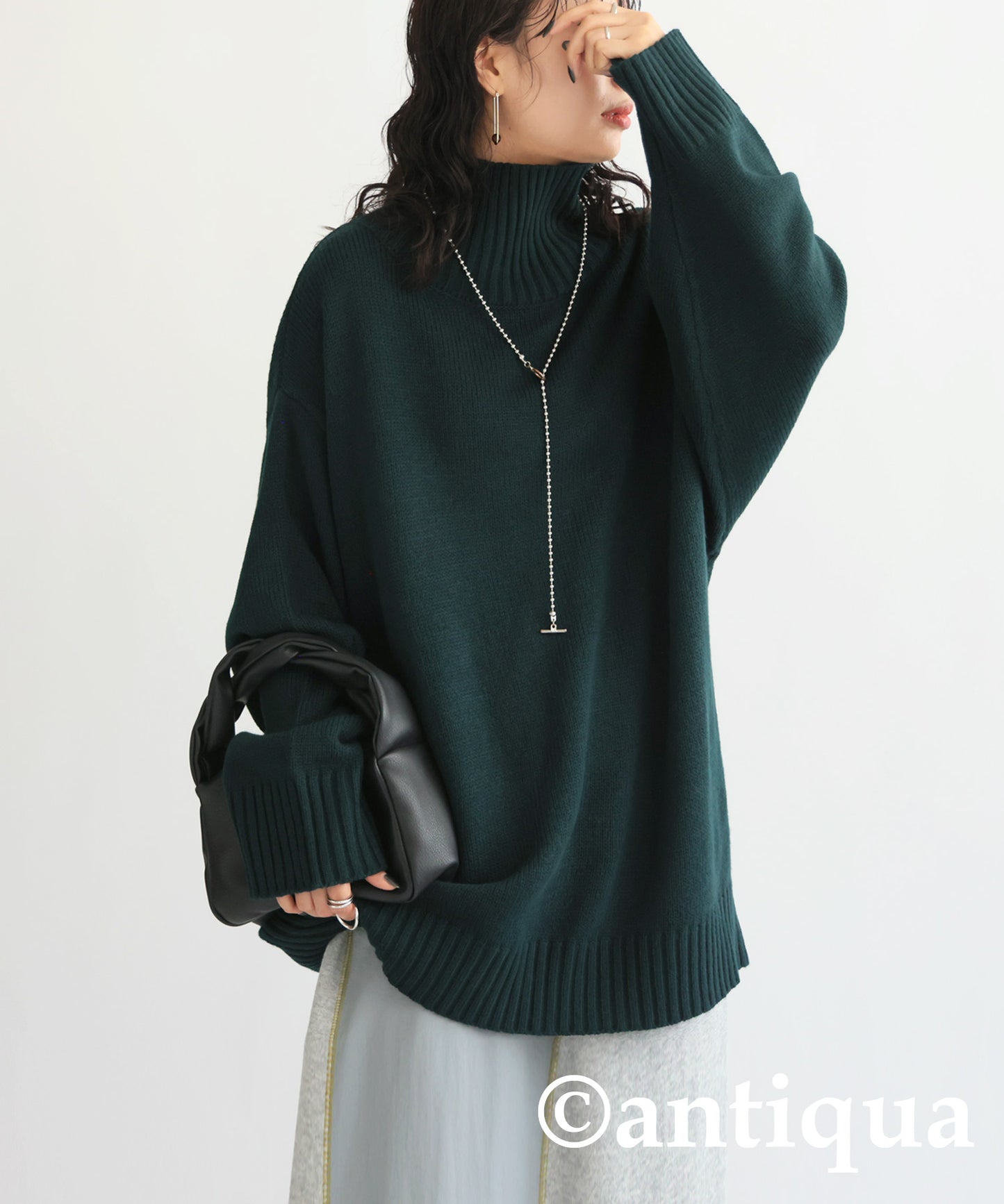 High neck Rib Knit tops Ladies