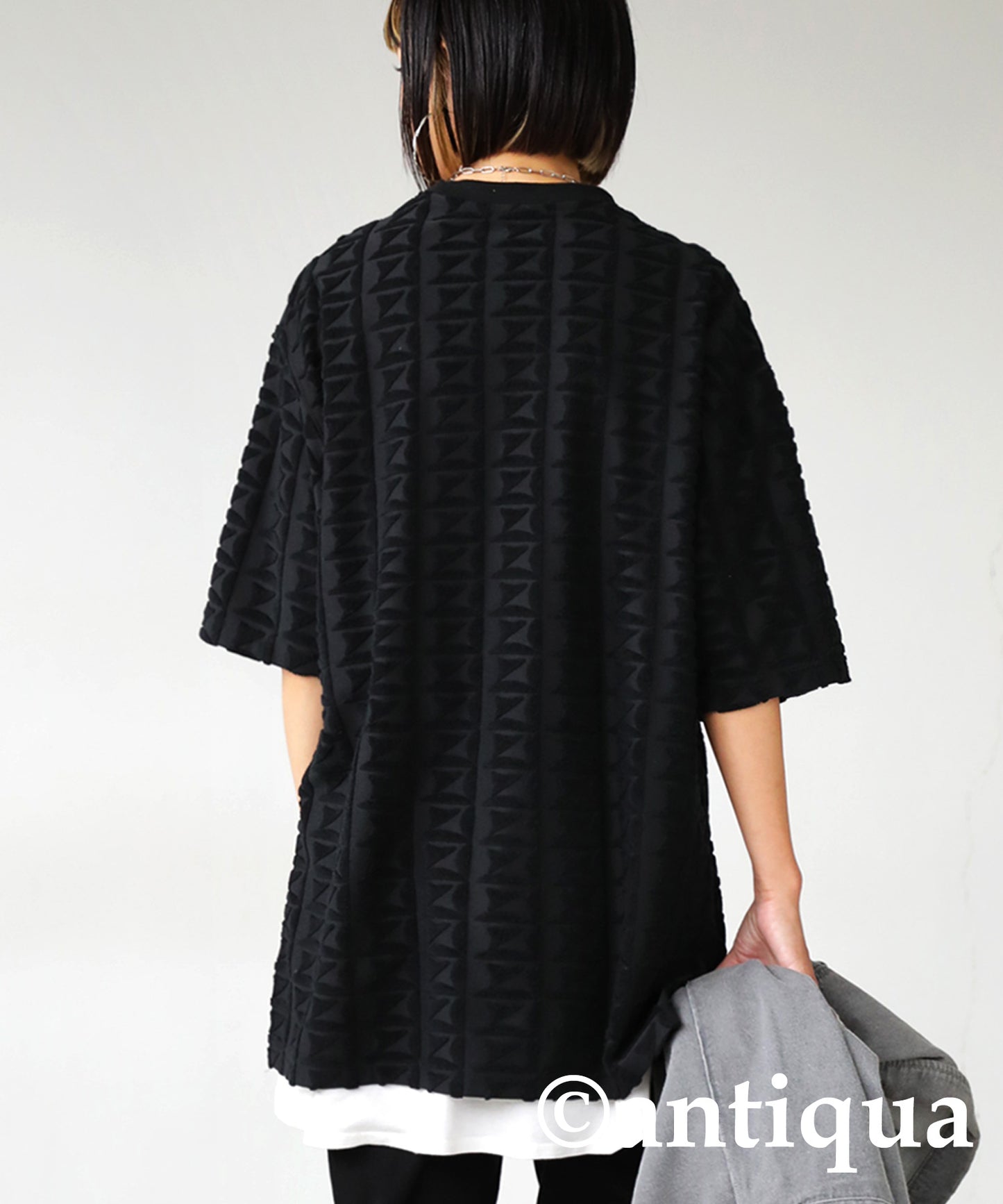 Ladies Pile Jacquard Tops Short-Sleeve