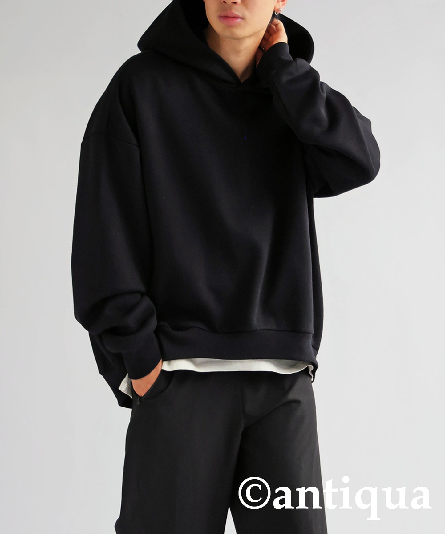 Brushed fabric hoodie Men's