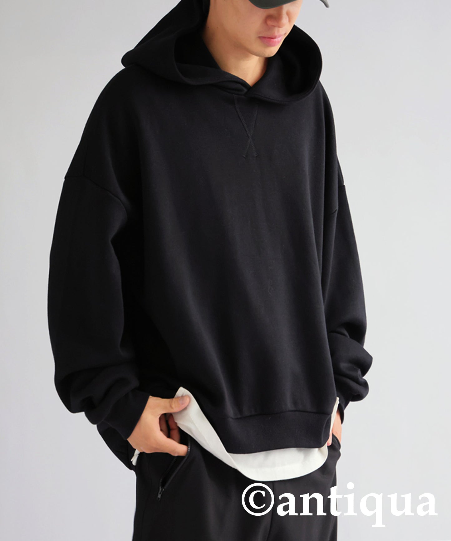 Brushed fabric hoodie Men's