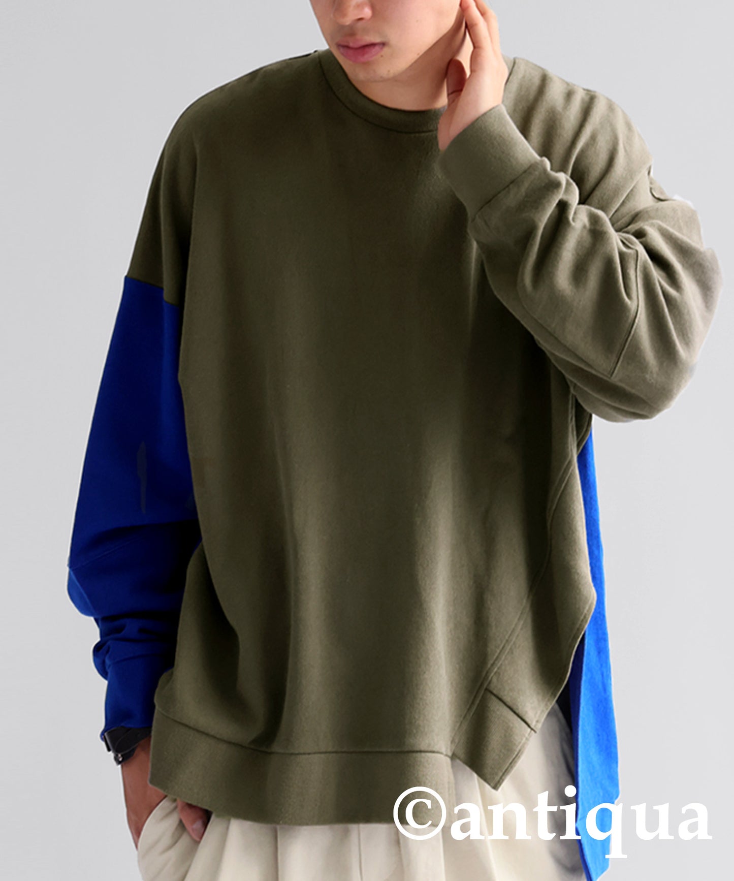 Bicolor Asymmetric Design Pullover Men's